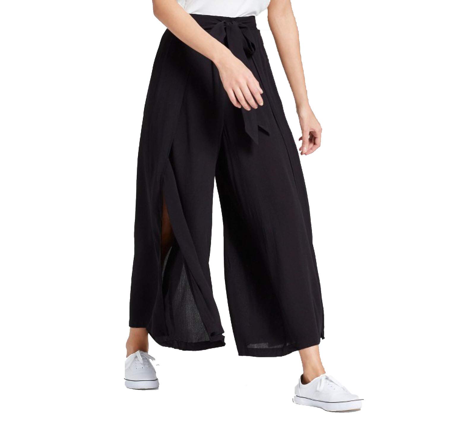Womens Floral Print Wide Leg Tie Front Pants - Variety- Black XXL