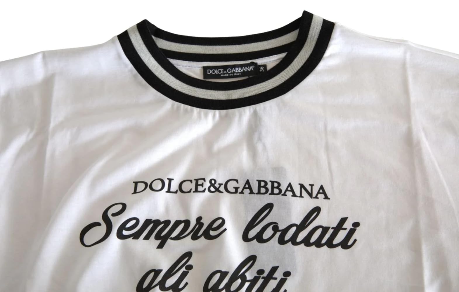 Dolce & Gabbana Biała bawełniana bluzka z okrągłym dekoltem DG Fashion, biały, 66