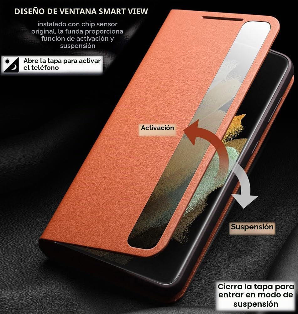 Funda de Cuero Inteligente de Alta Gama para Samsung Galaxy S21 Ultra Voltear/Suspender/Responde la Llamada de Forma Inteligente/Carcasa de Telefono Galaxy S 21 Ultra