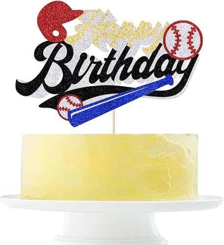Decoración de pastel de cumpleaños con temática de béisbol con purpurina, decoración de pastel de béisbol, decoración temática de fiesta deportiva