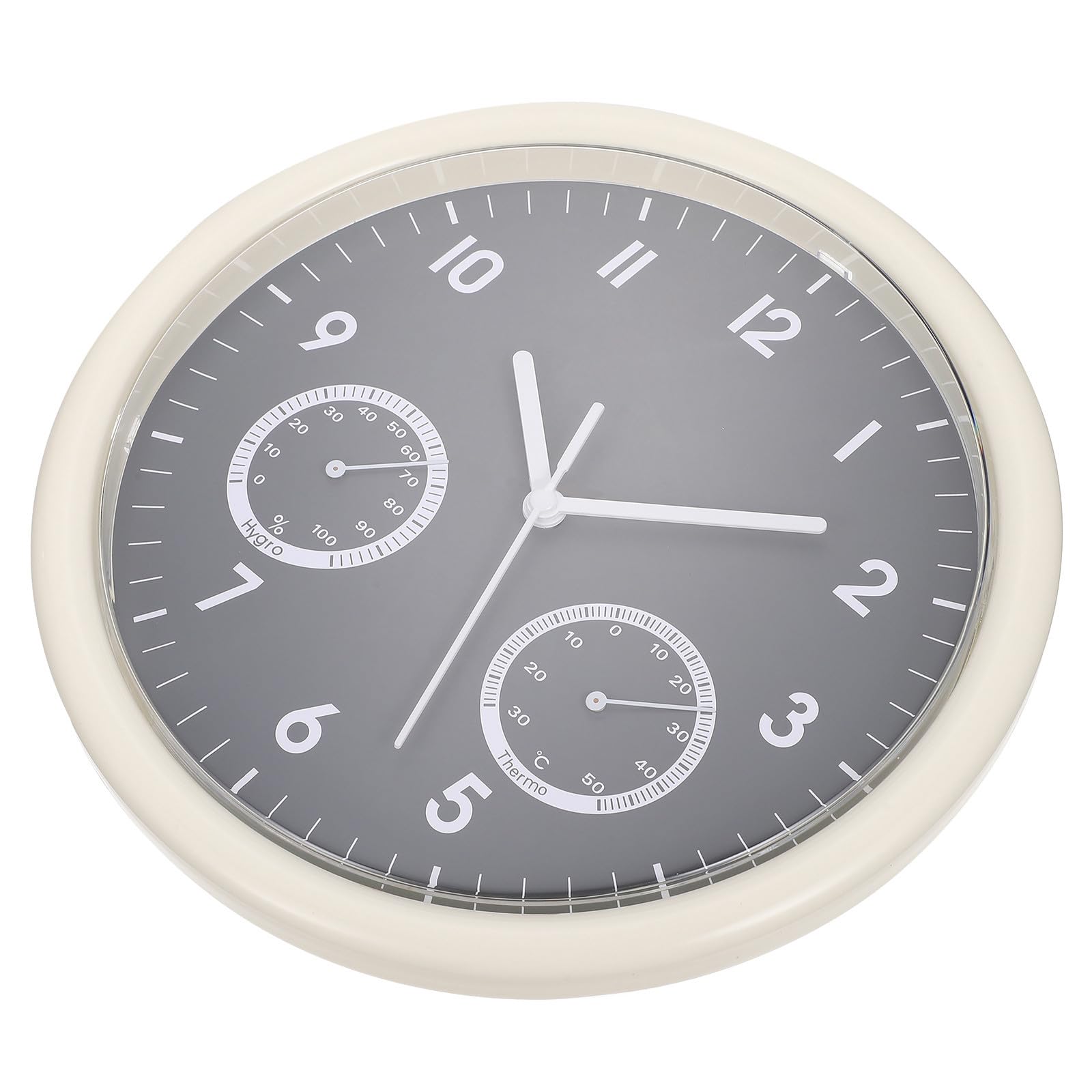 Horloge murale silencieuse 10 pouces SHINEOFI avec thermomètre gris et blanc