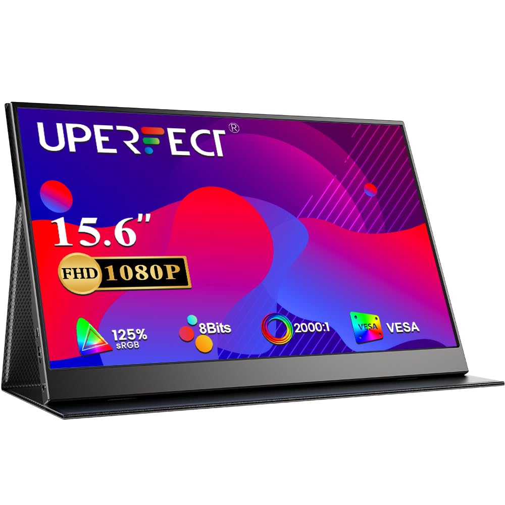 15.6" Portable Monitor, 125% sRGB 2000:1 CR 1080P IPS Matte USB-C Mini HDMI External Travel Second Screen w/VESA & Smart Cover for Laptop/PC/Phone/Tablet, Compatible with Mac/PS5/XBOX/Game