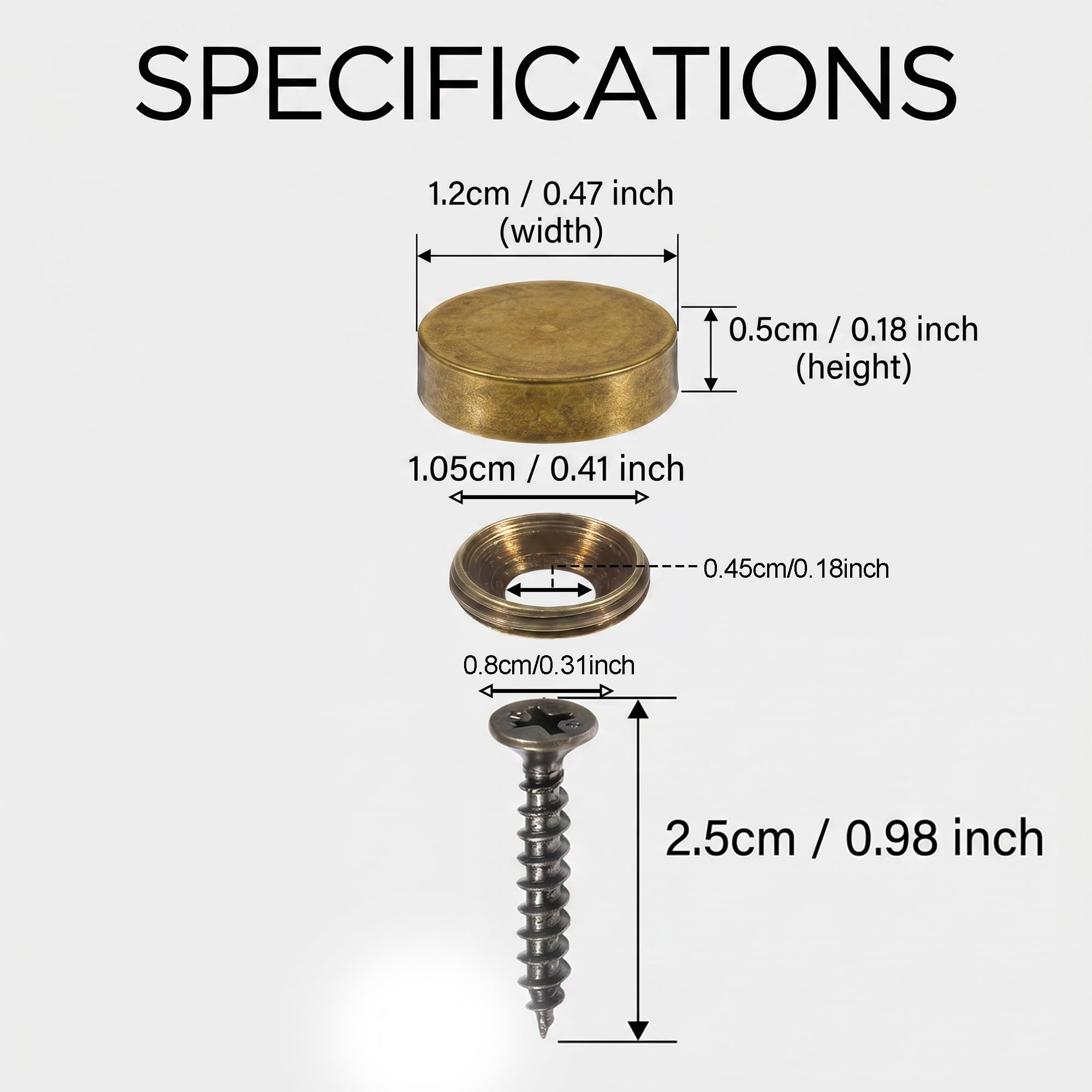 Set da 8 viti decorative in ottone da 12 mm con cappucci, copriviti autofilettanti per specchi, mobili e armadi