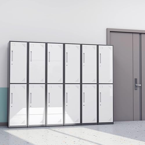 Miniatura 9 de Armario metálico de 2 puertas de 71 pulgadas para empleados, armario de almacenamiento, armario escolar, hospital, gimnasio, casillero requiere