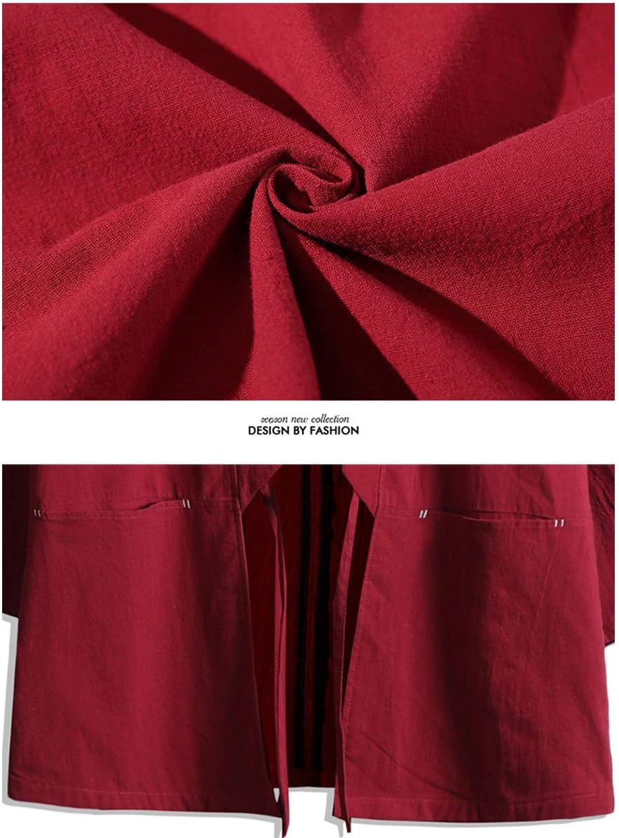 Men's Cotton Blends Linen Open Front Cardigan Embroidery Kimono Jackets - Image 6