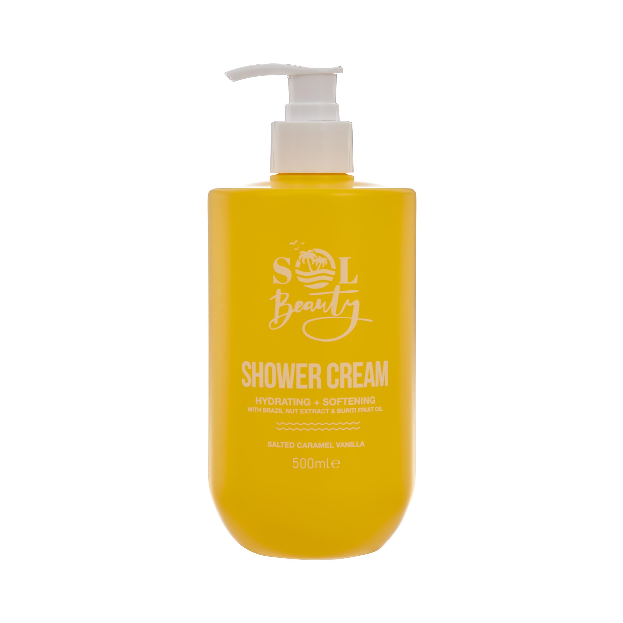 Shower Cream Salted Caramel Vanilla Scent with Brazil Nut Extract and Buriti Fruit Oil, Hydrating and Softening Vegan Friendly Shower Gel 500ml