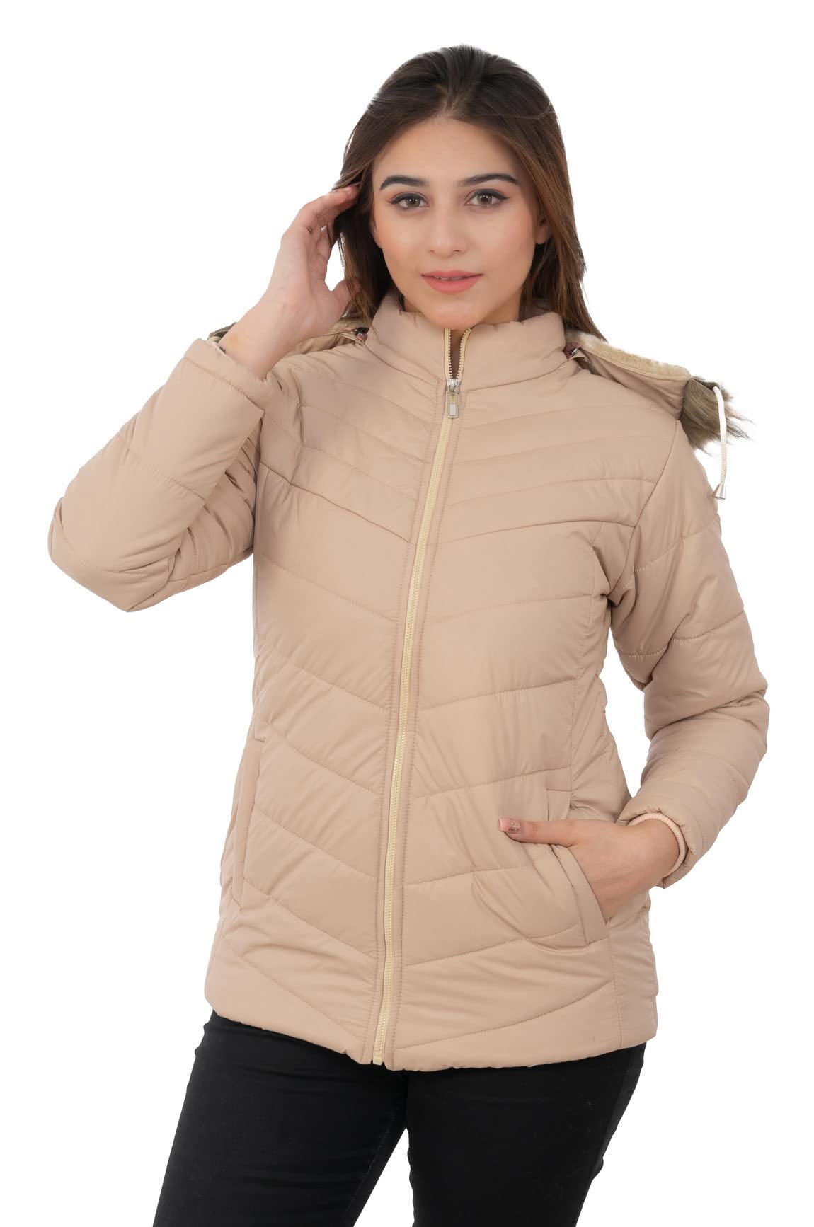 Women's Winter Parka Coat, Zipper Closure, Standard Length, Petite Size