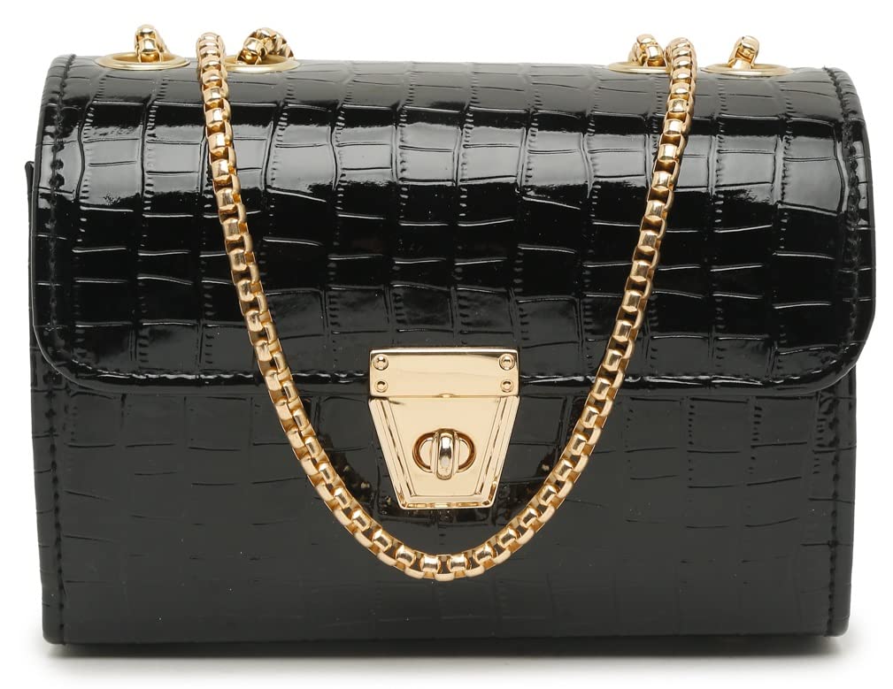 Fargo Leatherette Side Sling Bags For Womens Ladies (Croco) (Black_FGO-360) (B09Q1JVKQW) Amazon Price History, Amazon Price Tracker