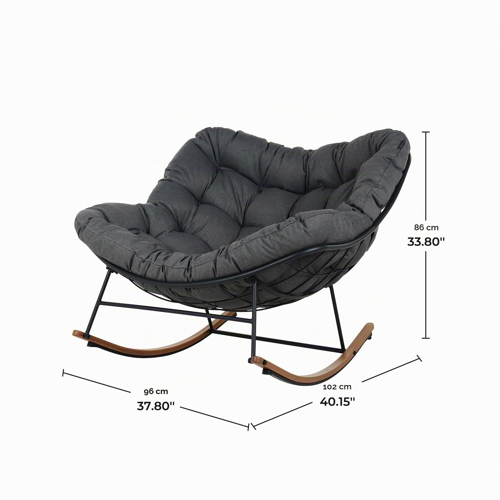 Grand patio Fauteuil à bascule de jardin, à bascule, pour salon, relaxation, avec rembourrage, charge maximale : 150 kg, pour jardin, chambre à coucher, salon, coin, véranda, gris clair (Gris foncé)