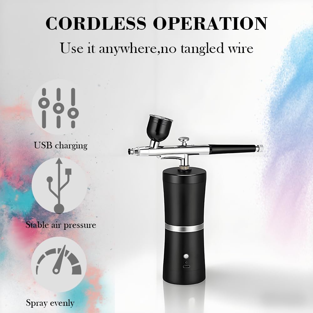 Set aerografo senza fili con compressore – pistola aerografo portatile per decorazione torta nail design tatuaggi per modellare e dipingere il viso