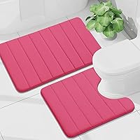 Vista 29 de Buganda Juego de 2 tapetes de baño de espuma viscoelástica y tapete para inodoro en forma de U, lavable a máquina, suave, antideslizante, Negro