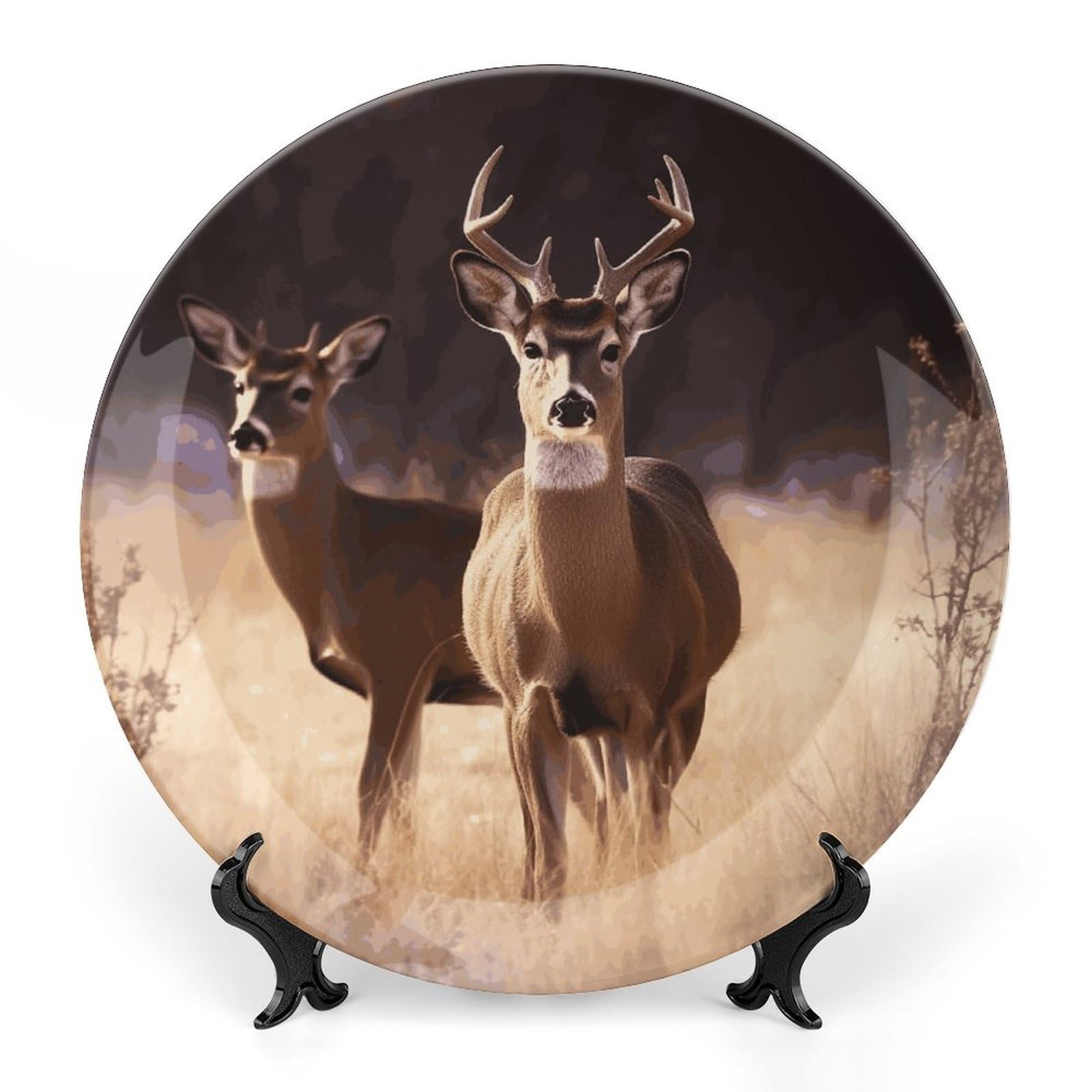 Assiette décorative cerf en céramique pour table de salon