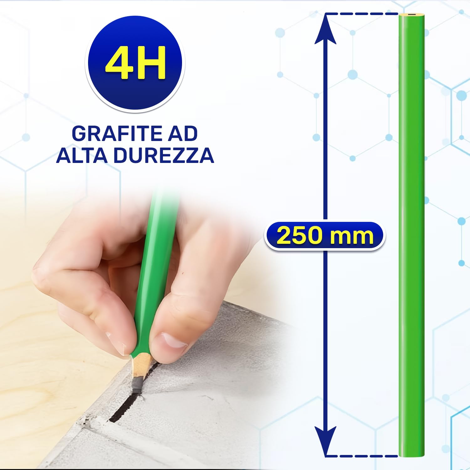 MONTERAL 12 Pezzi Matita da Cantiere da 250 mm con Grafite 4H - Matita Muratore Hanno Fusto di Colore Verde - Adatto per Superfici in Calcestruzzo e Mattoni