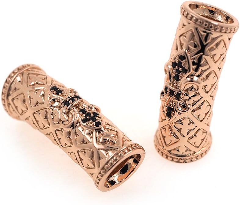 Fleur De Lis in Tube,Pave Black CZ Large Hole Connector Link for Original Leather Bracelet Charms Making 28x10mm 10Pcs