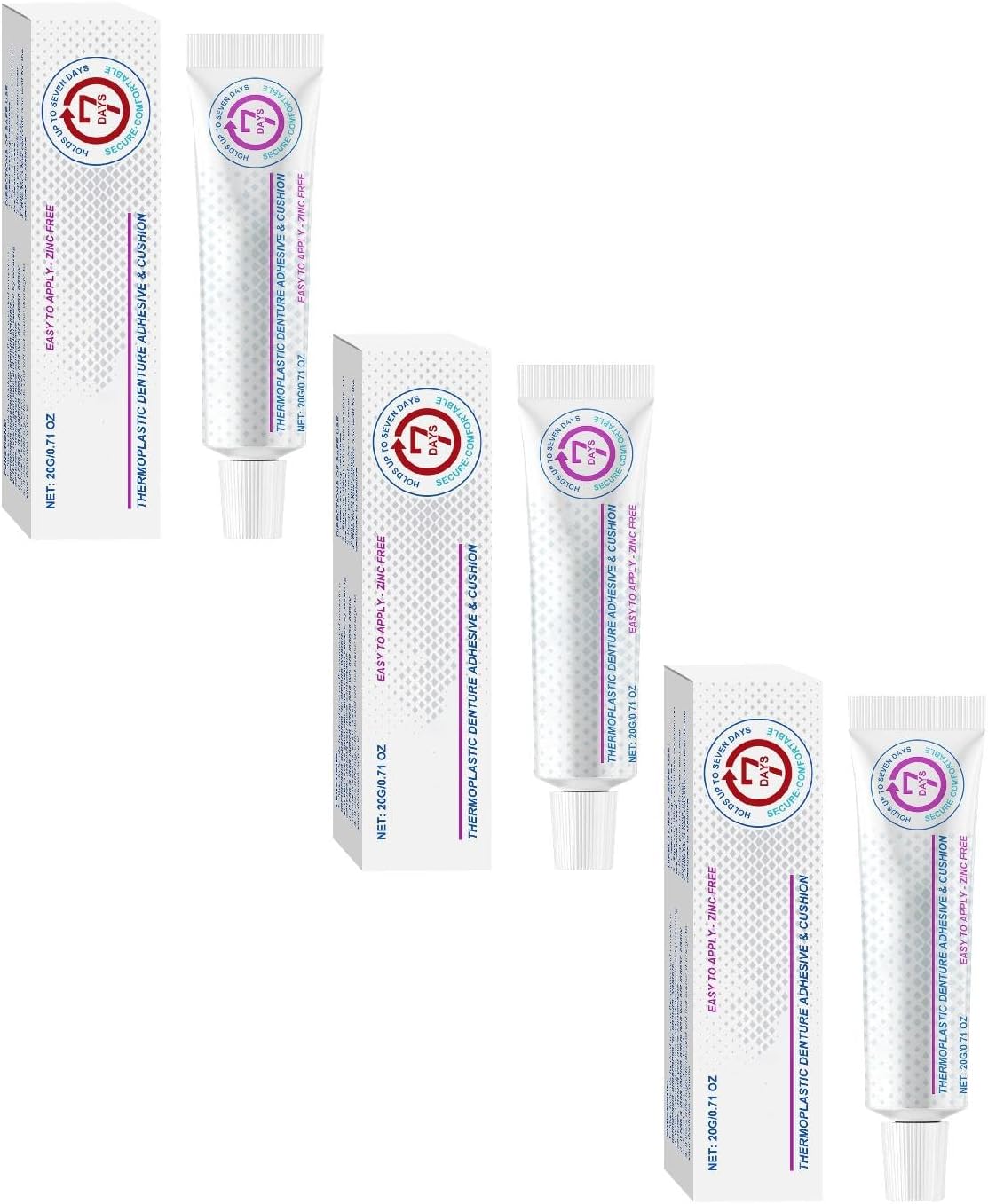 Denture Adhesive, Thermoplastic Denture Adhesive, Cushion and Reliner, Secure Dentures With Enhanced Comfort & Confidence for Up to 7 Days, Zinc Free, Non Glue, Long Holding Denture Reliner, 3 Pcs