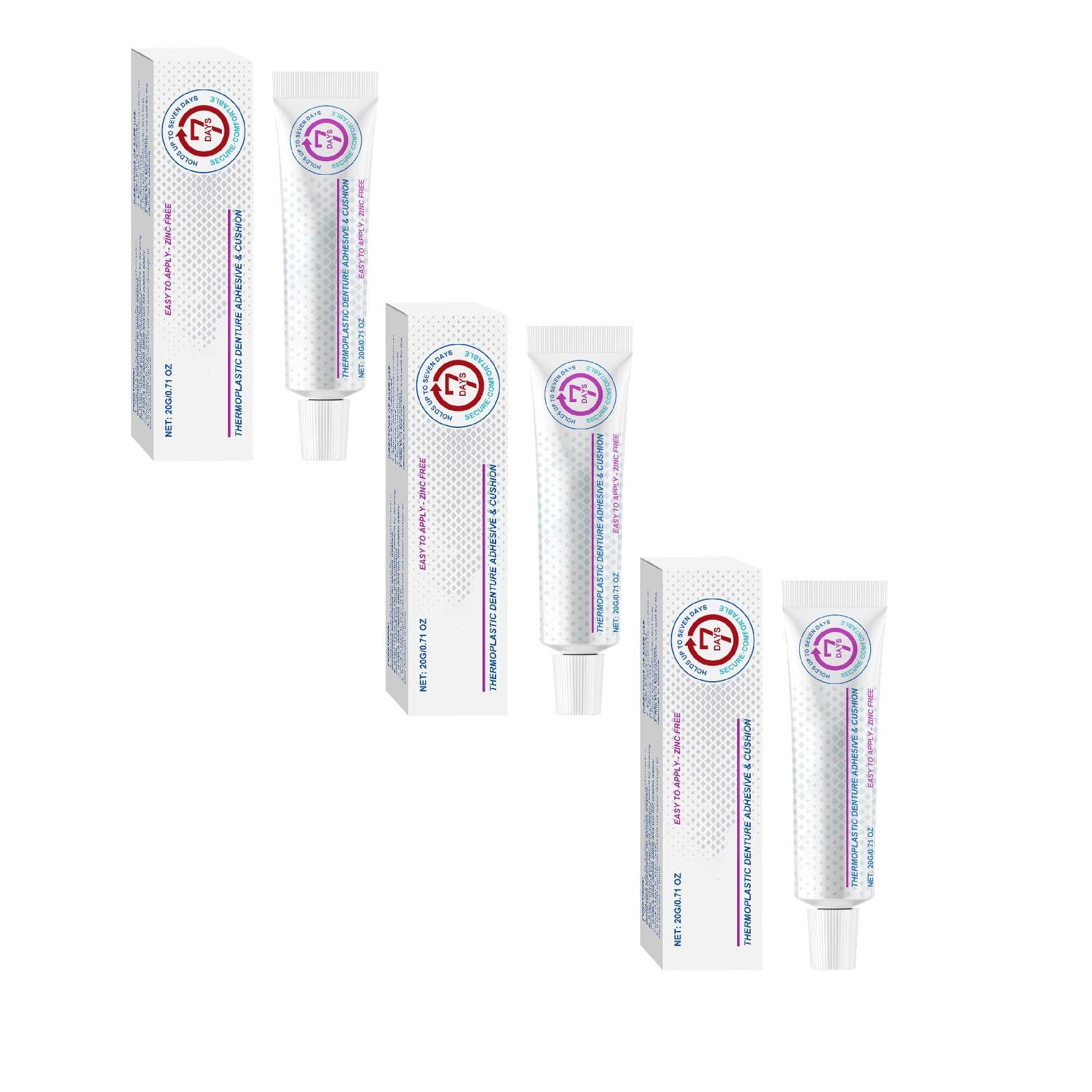Denture Adhesive, Thermoplastic Denture Adhesive, Cushion and Reliner, Secure Dentures With Enhanced Comfort & Confidence for Up to 7 Days, Zinc Free, Non Glue, Long Holding Denture Reliner, 3 Pcs