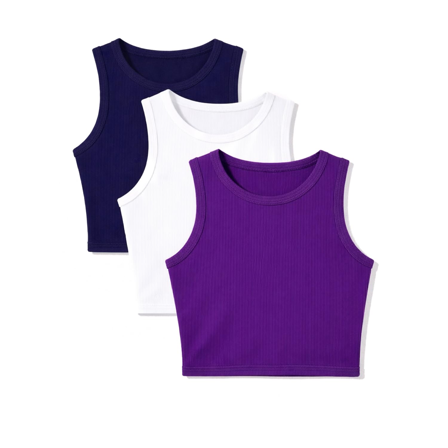 nite flite Women's Ribbed Crop Top Combo (White+Purple+Navy)-picture-17