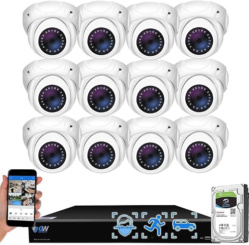 GW Security 16 Channel 4K NVR 5MP PoE Sistema de cámara de seguridad de vigilancia IP con 12 Super HD 1920P 30FPS micrófono impermeable en tiempo