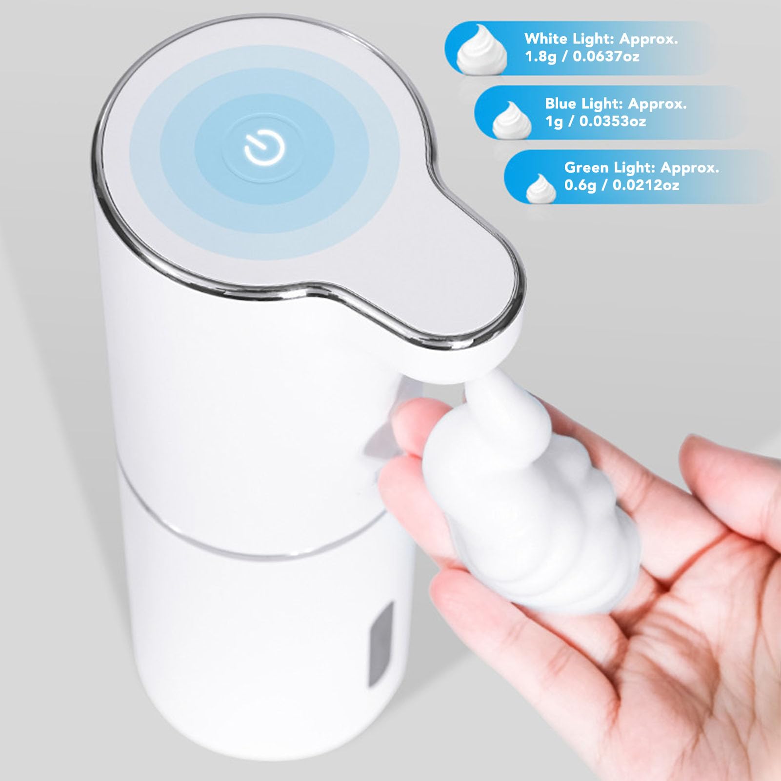 Tnfeeon Dispenser Automatico di Sapone Schiumogeno, Dispenser di Sapone Touchless in ABS con Sensore a Infrarossi, Ricaricabile da 800 MAh, 3 Livelli di Schiuma per Bagno, Hotel, Casa, Bambini