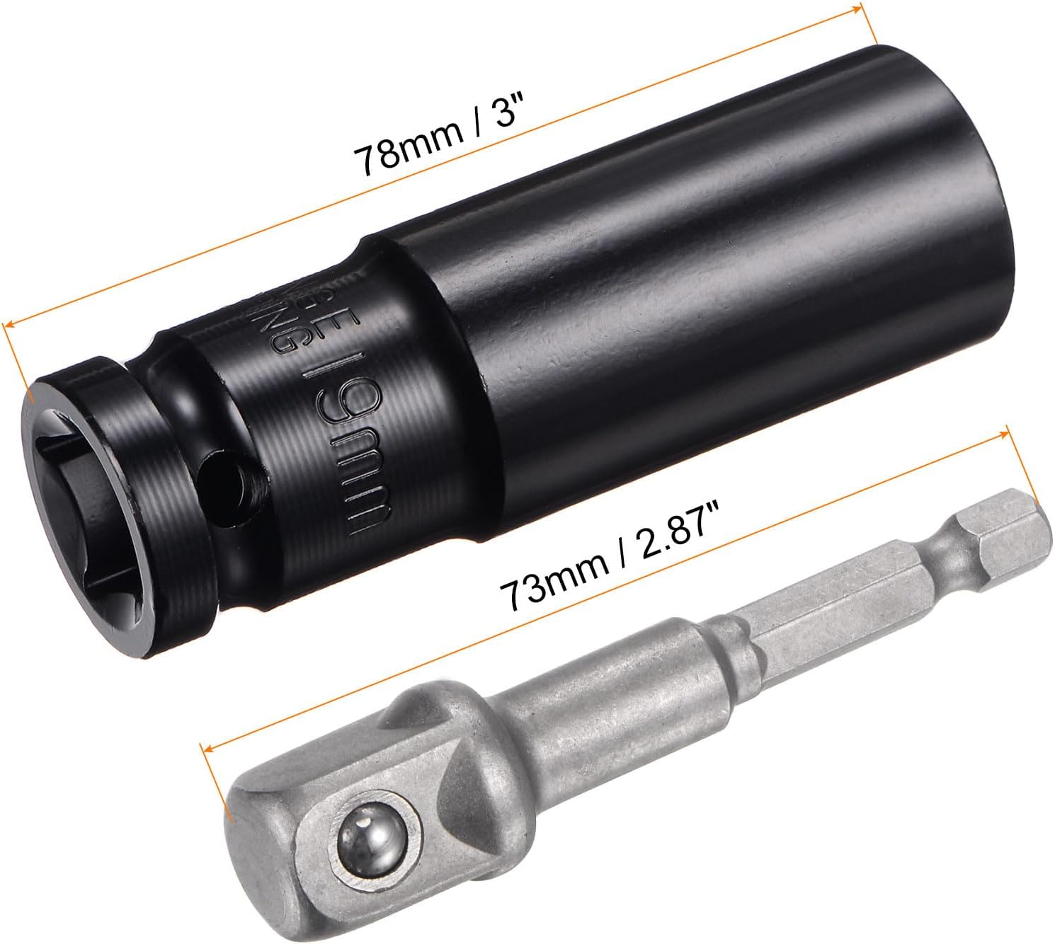 uxcell 1/2" Drive Socket Accessory Set, 19mm Deep 6-Point Impact Socket 3" Length and 1/4" Hex Shank Adapter