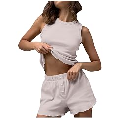Pajamas Sets for Women Sleeveless Rib Knit Tank Tops and Shorts Pjs Sleepwear Lightweight Lounge Set Summer Pajamas