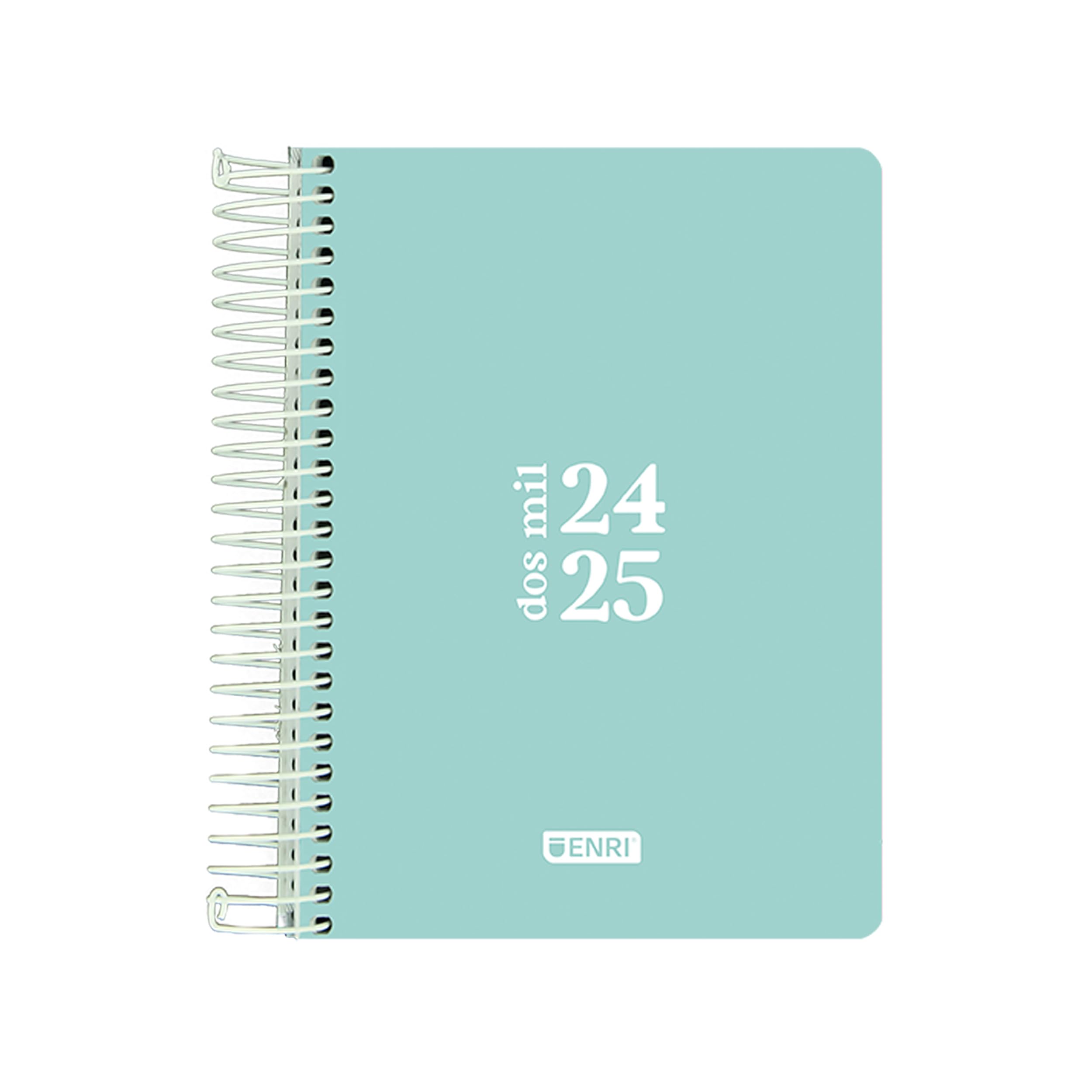 Enri, Agenda 2024 2025 Día Por Página, Tapa Plástico, 12x18 cm, Español, Color Verde Ice Mint