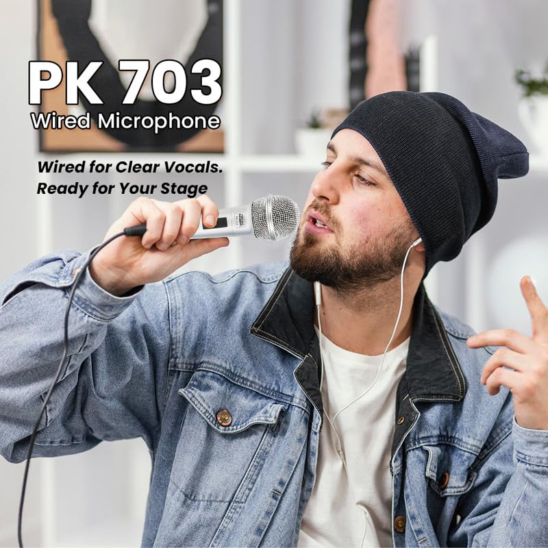 Image of PERSANG PK703 Dual Wired Microphone for Karaoke, PA System, Dynamic Microphone, Mic for Karaoke, Speech, Stage, Wedding | 2.5 Meter, On /Off Switch | Random Color Dispatch (Color May Vary)