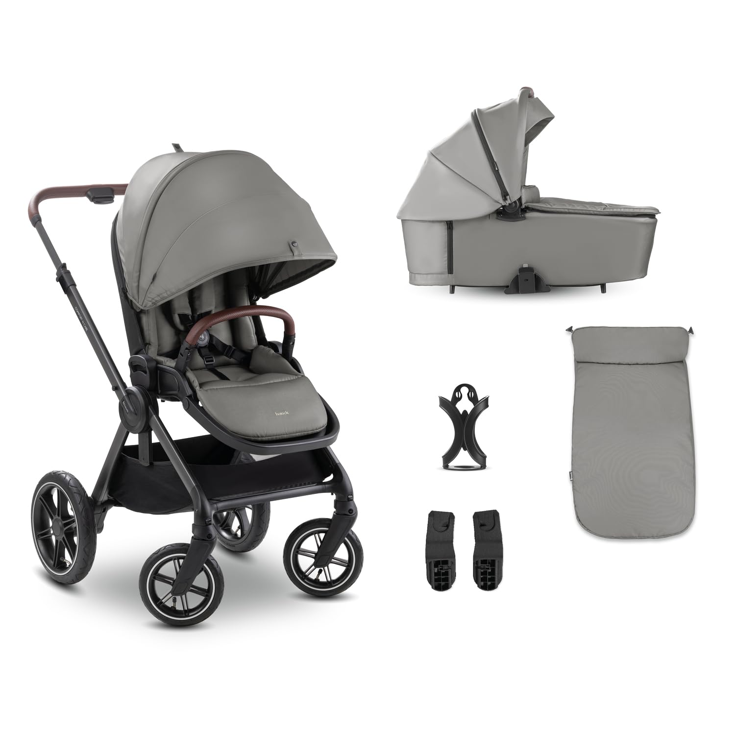hauck Comfort N Care Air Set Cochecito 2in1 | Carrito Bebé desde Nacimiento hasta 22 kg - Capazo XL - Ruedas de Aire con Suspensión - Silla de Paseo Ligera Reversible y Reclinable - Adaptador - Moca