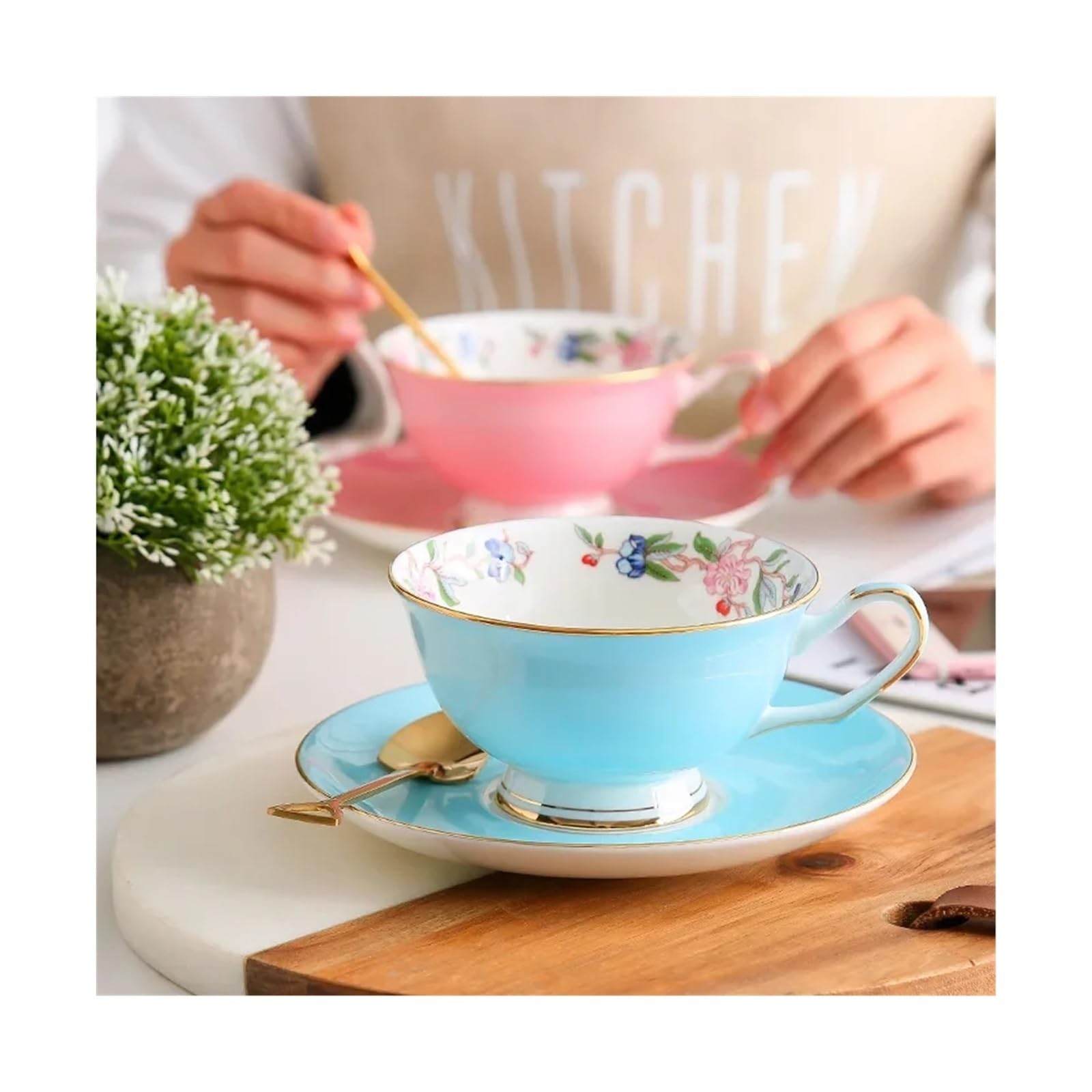 Tazas de café grandes de cerámica, Juego de 8 tazas porcelana for café y té, multicolor(Oranje)