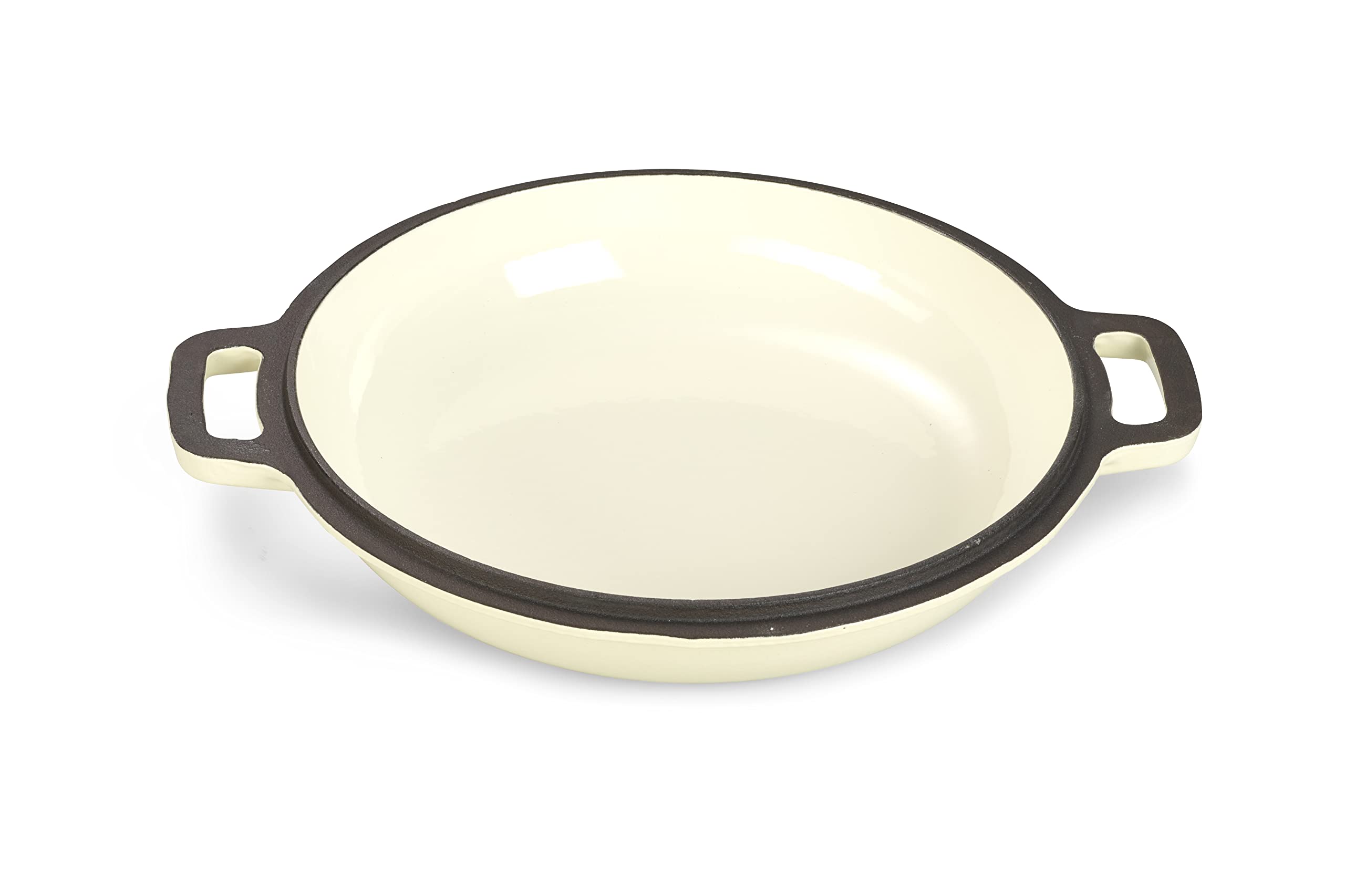 Echtwerk Schmortopf und Servierpfanne 2-in-1 Set, Gusseisen Bräter mit Deckel, Gusseisentopf mit Emaille-Beschichtung, Für Backöfen, Grill, BBQ und Induktion geeignet, Creme, 3,5 L, Ø 25,3 cm