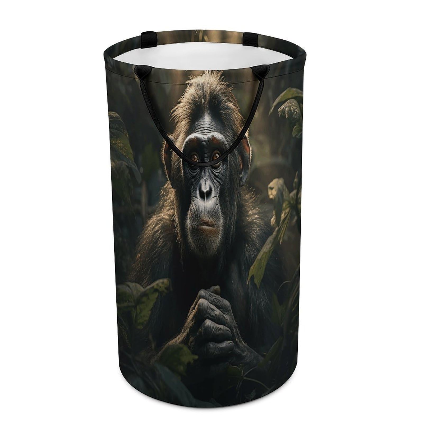 Monkey in Jungle Laundry Basket with Handles Large Collapsible Laundry Bag Freestanding Waterproof Clothes Hamper Decor Storage of Dirty Clothe for Family Bathroom 86L
