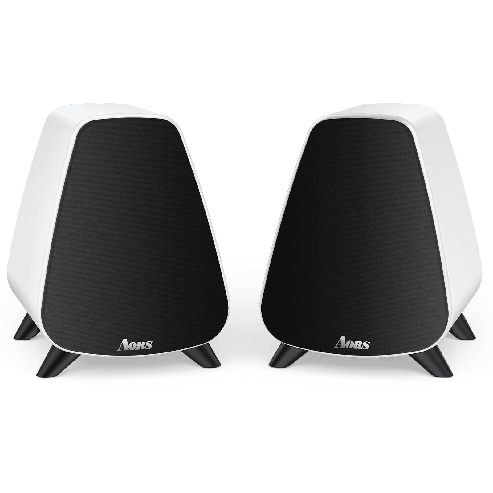 Photo 1 of **LOSES POWER RANDOMLY*** AORS AS31 Active Bookshelf Speakers Bluetooth 5.3, 2-Way Stereo PC Desktop 80W RMS/3-inch Bass/Midrange/RCA and Fiber Optic Inputs, Wooden Compact High-Power Speakers - Matte Skin White