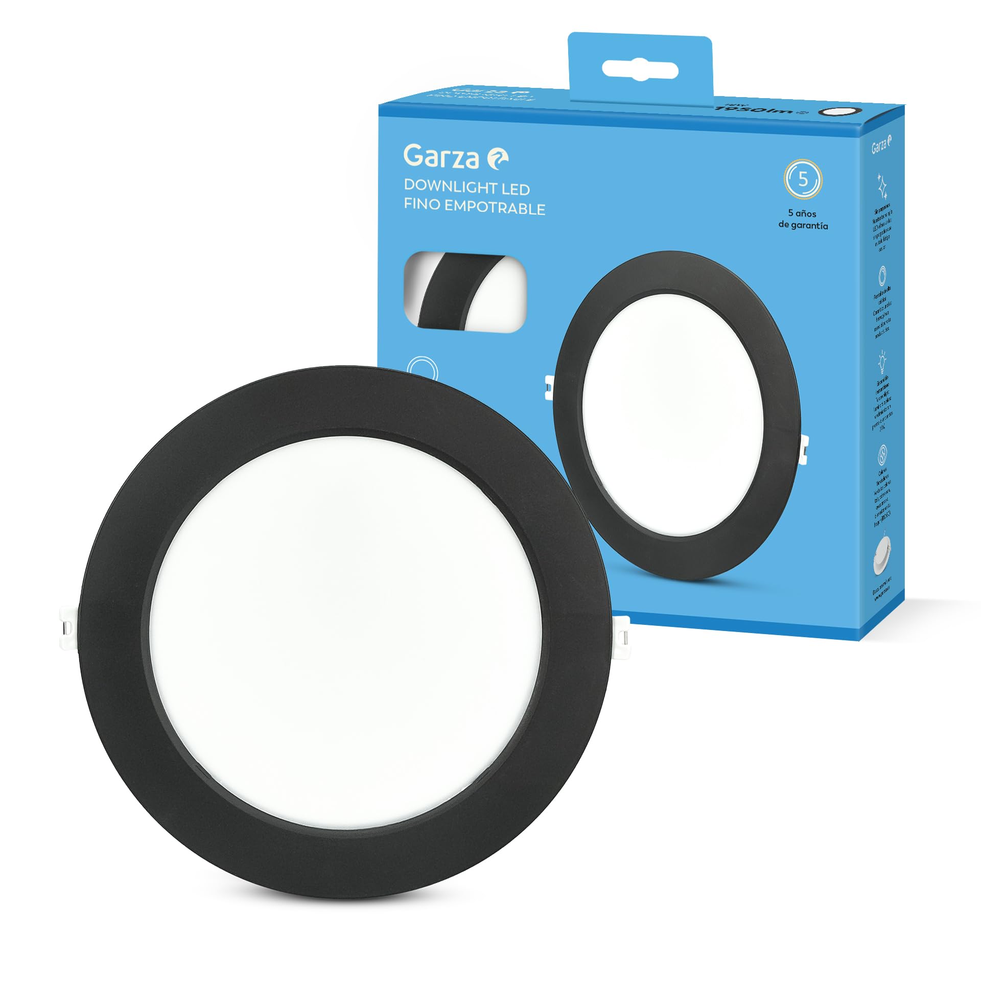 Garza - Circular Recessed LED Downlight Extra Flat Porthole, 22 cm, 18W, 6500K Cold Light, 1950lm, 30,000h, IP20, Black, Energy Saving 80%