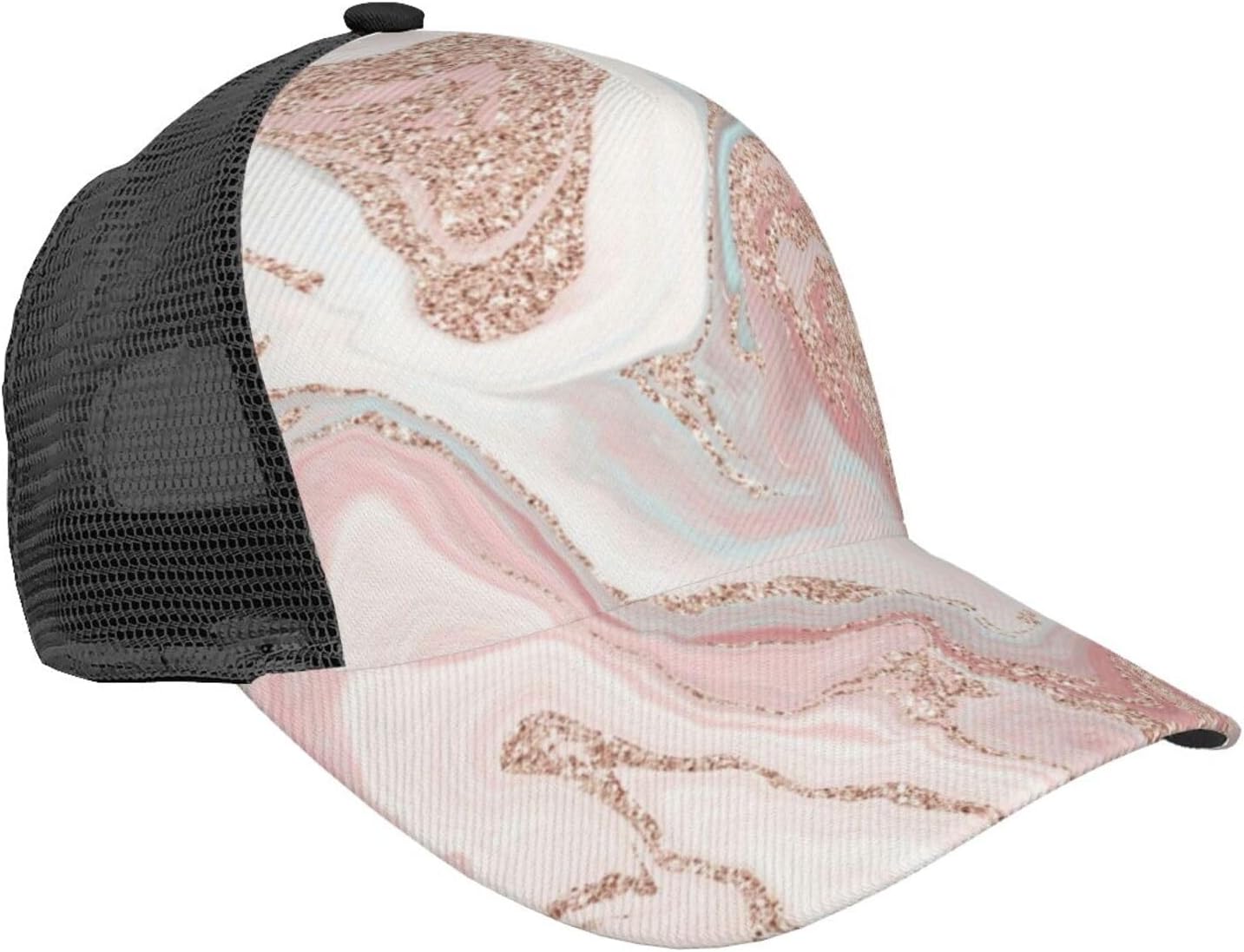 Rose Gold Glitter Coral Gray Pastel Marble Baseball Cap Golf Dad Hat for Men and Women Adjustable Snapback Mesh-Back Outdoor Sport Trucker Hat