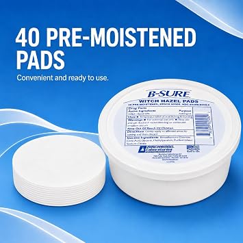 B-Sure Pre-Moistened Witch Hazel Pads, 40 Count