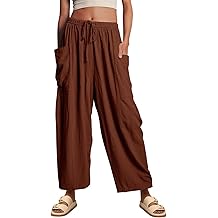 Women's Summer Wide Leg Pants Casual Soft Loose Fit Beach Vacation Pants with Pockets for Daily Wear