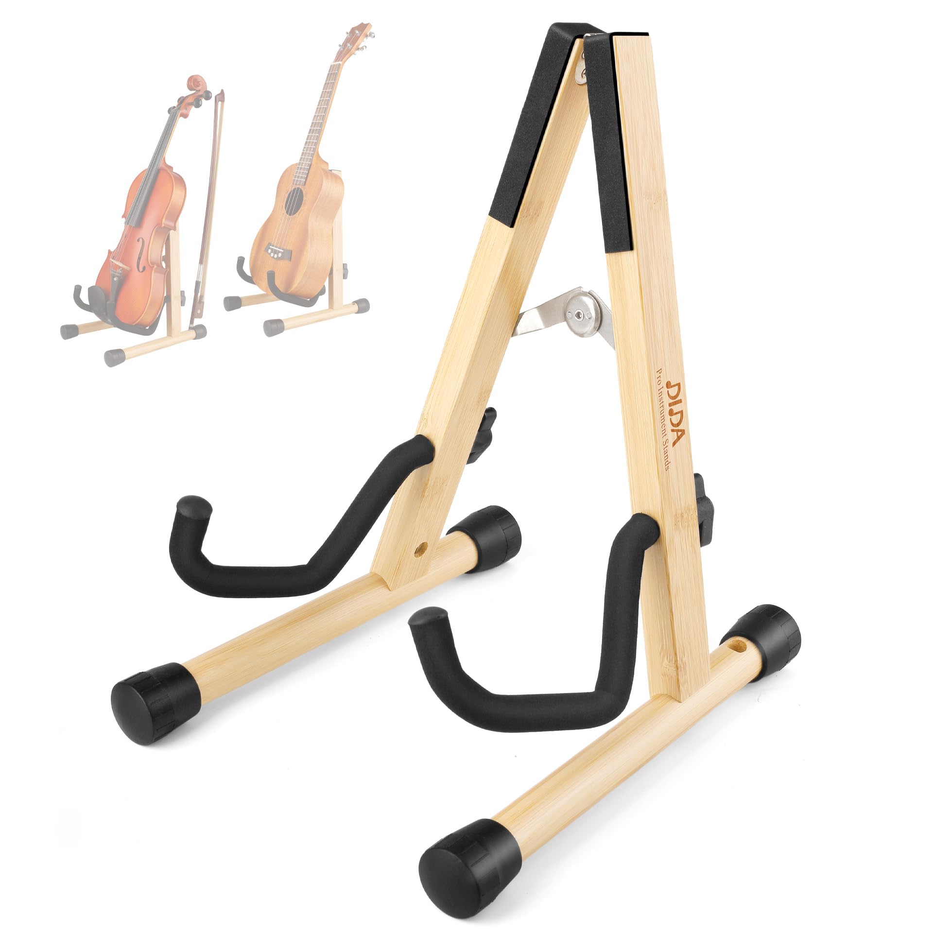 DIDA Guitar Stand, Wooden A-Frame Stands for Acoustic Guitar, Violin, Ukulele, Electric Guitar, Bass, and Cello with Non-Slip Padding for Home and Travel (Bamboo, Ukulele&Violin)