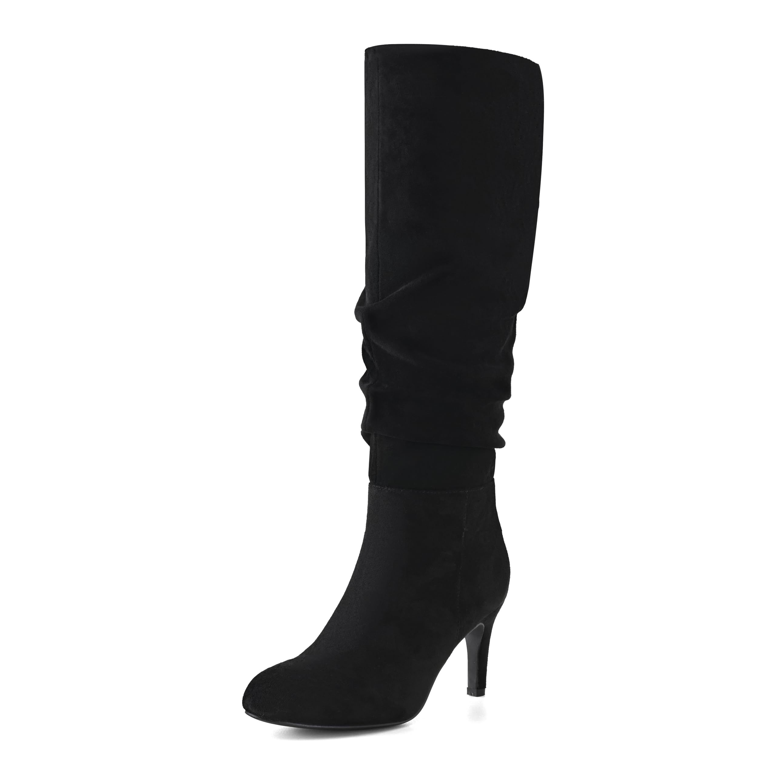 ShoeN Tale Knee High Suede Slouch Boots for Women Fashion Round Toe with high heeled Kitten Heel for