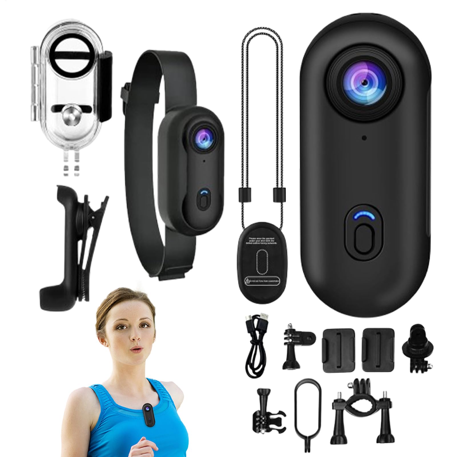 Générique Caméra d'action 1080p avec Pouce Caméra Embout Sport 1080p HD 170° Grand Angle Étanche avec Support Magnétique pour Vélo Moto Randonnée Sports Extrêmes
