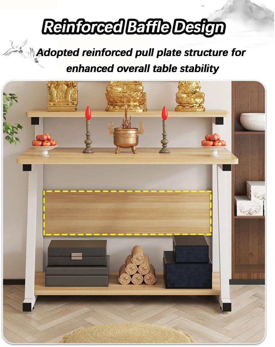 Modern Multi-Tier Buddhist Altar Cabinet- Sturdy Steel Frame Wood Scratch Resistant Offering Table -Home Prayer Room Suitable -for Enshrining Buddha Statues Praying and Worshiping