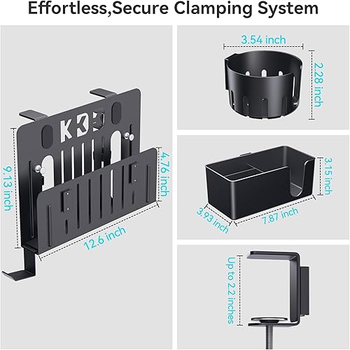 Miniatura 6 de KDD Juego de organizador lateral de escritorio 7 en 1, almacenamiento de soporte para computadora portátil debajo del escritorio, soporte para