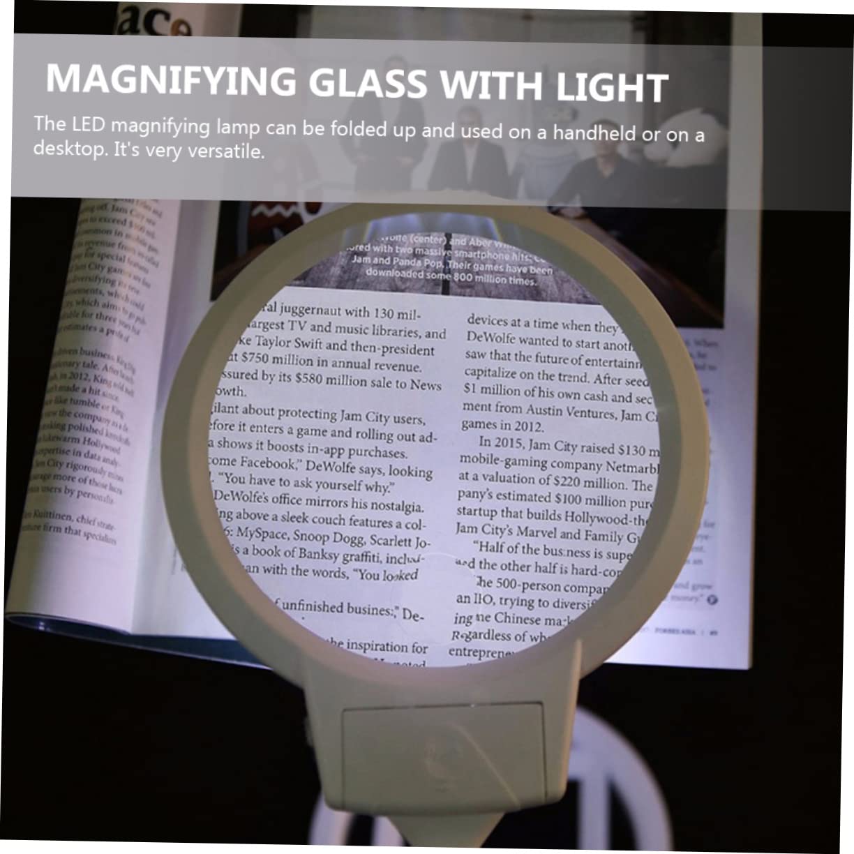 Loupe de Bureau Blanche avec Support Métallique Pliable LED 2X 6X