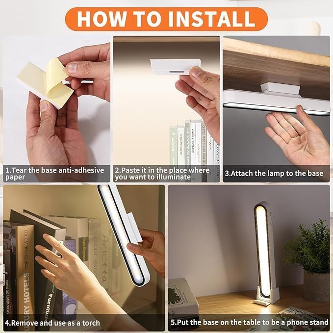 Image of Magnetic Rechargeable Desk LED Lamp with Touch Dimmer | 3-Mode Study & Reading Light for Hostel, Bedroom, Travel & Power-Cut Use