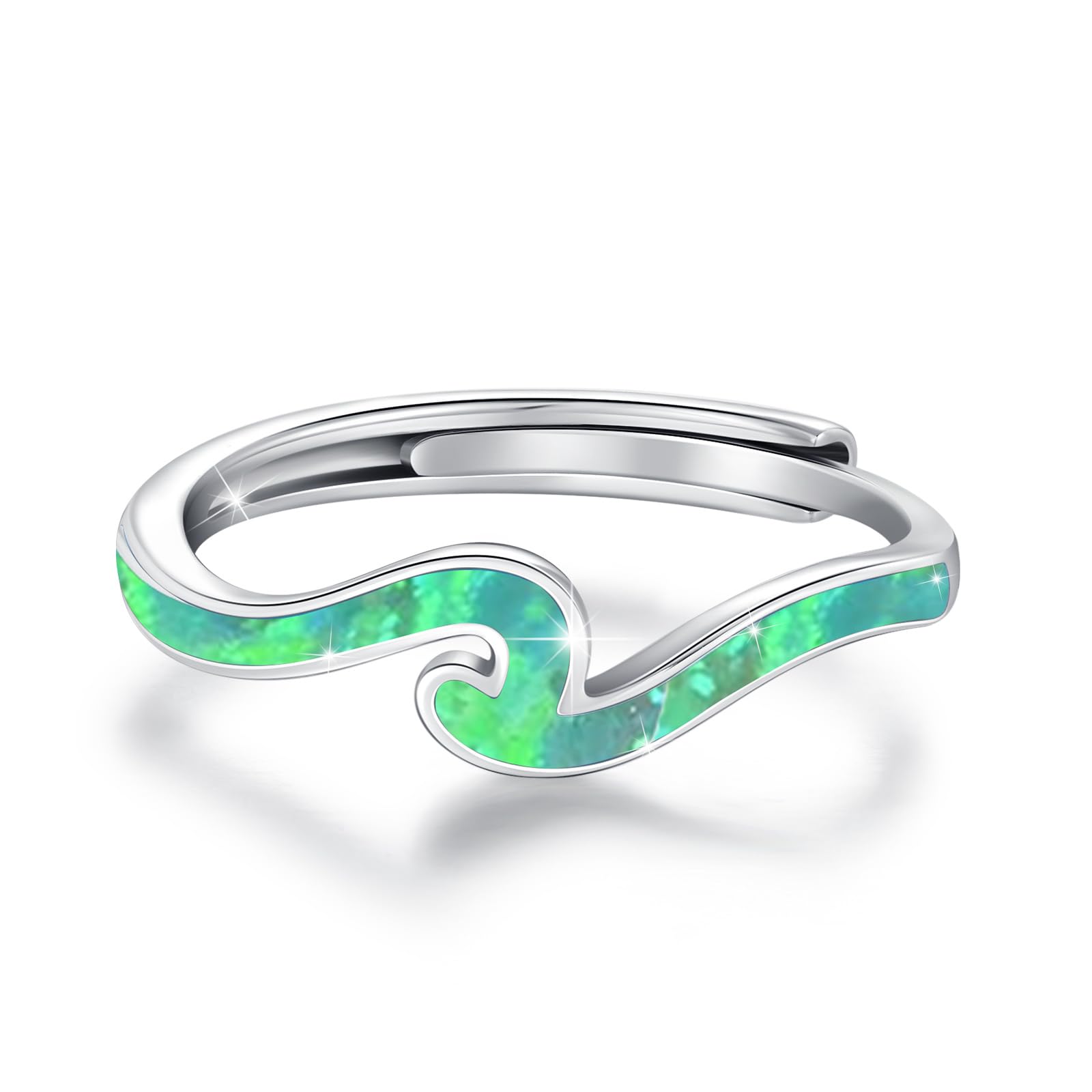 TRISHULA Damenringe 925 Sterlingsilber Verstellbarer Opal Ring mit Opal und Wellen Design Ozean Schmuck Geschenk für Damen und Herren Naturliebhaber