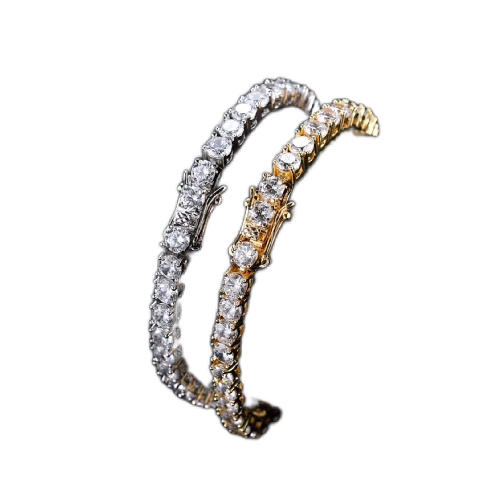 CMBSSTFC Messing-Tennis-Armband, CZ, Bling Bling, 1-reihiges Zirkonia-Armband für Damen und Herren, Iced Out-Schmuck