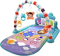 Tapete Ginásio de Atividades para Bebê com Piano Musical e 5 Brinquedos Pendentes – Arco Colorido, Estímulo Sensorial, Acolchoado e Fácil de Limpar (1 a 18 Meses)