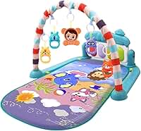 Tapete Ginásio de Atividades para Bebê com Piano Musical e 5 Brinquedos Pendentes – Arco Colorido, Estímulo Sensorial, Acolchoado e Fácil de Limpar (1 a 18 Meses)