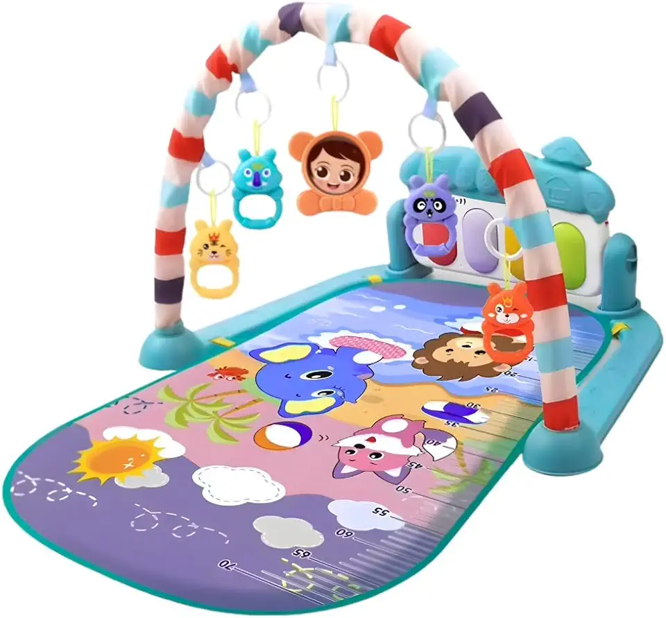 Tapete Ginásio de Atividades para Bebê com Piano Musical e 5 Brinquedos Pendentes – Arco Colorido, Estímulo Sensorial, Acolchoado e Fácil de Limpar (1 a 18 Meses)
