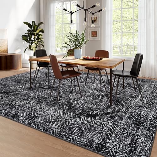COZYLOOM Washable Rugs 5x7 Rug for Living Room Modern Rug Non Slip Large Bedroom Rug Distressed Black Rug Farmhouse Soft Low Pile Stain Resistant Carpet for Office Nursery Dining Room 5'x7' Taupe