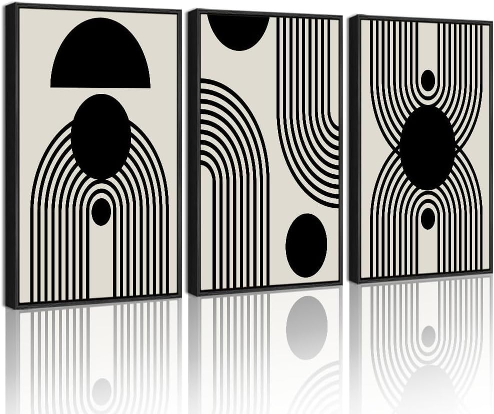 Art mural toile grain rétro lianyibo 3 pièces 70x100cm abstrait noir et or